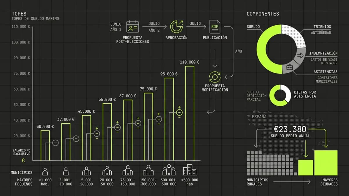 Infografía resumen del artículo: Cómo se calcula el sueldo de un alcalde en España