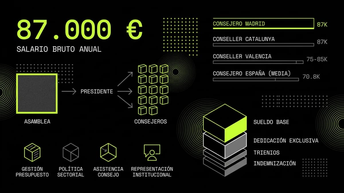 Infografía resumen del artículo: ¿Cuánto cobra un consejero de la Comunidad de Madrid?