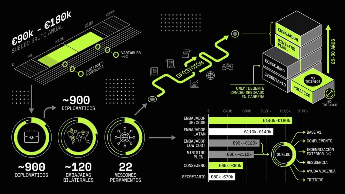 Infografía resumen del artículo: ¿Cuánto cobra un embajador de España?