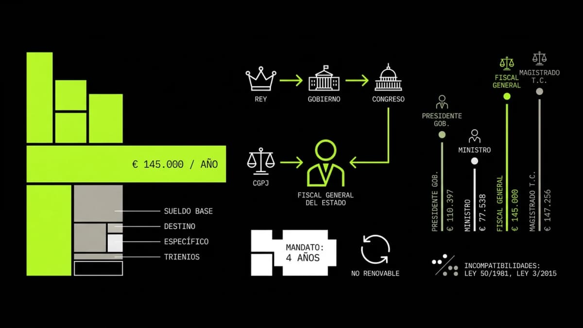 Infografía resumen del artículo: ¿Cuánto cobra el Fiscal General del Estado en España?