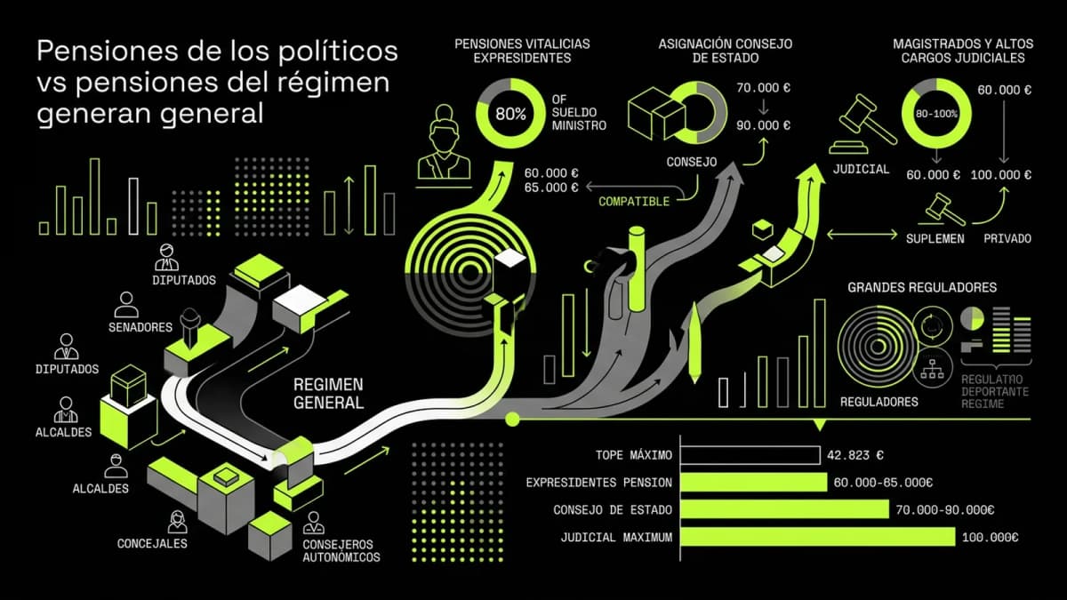 Infografía resumen del artículo: Pensiones de los políticos vs pensiones del régimen general