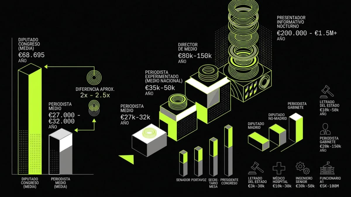 Infografía resumen del artículo: Sueldo de un diputado vs sueldo de un periodista medio