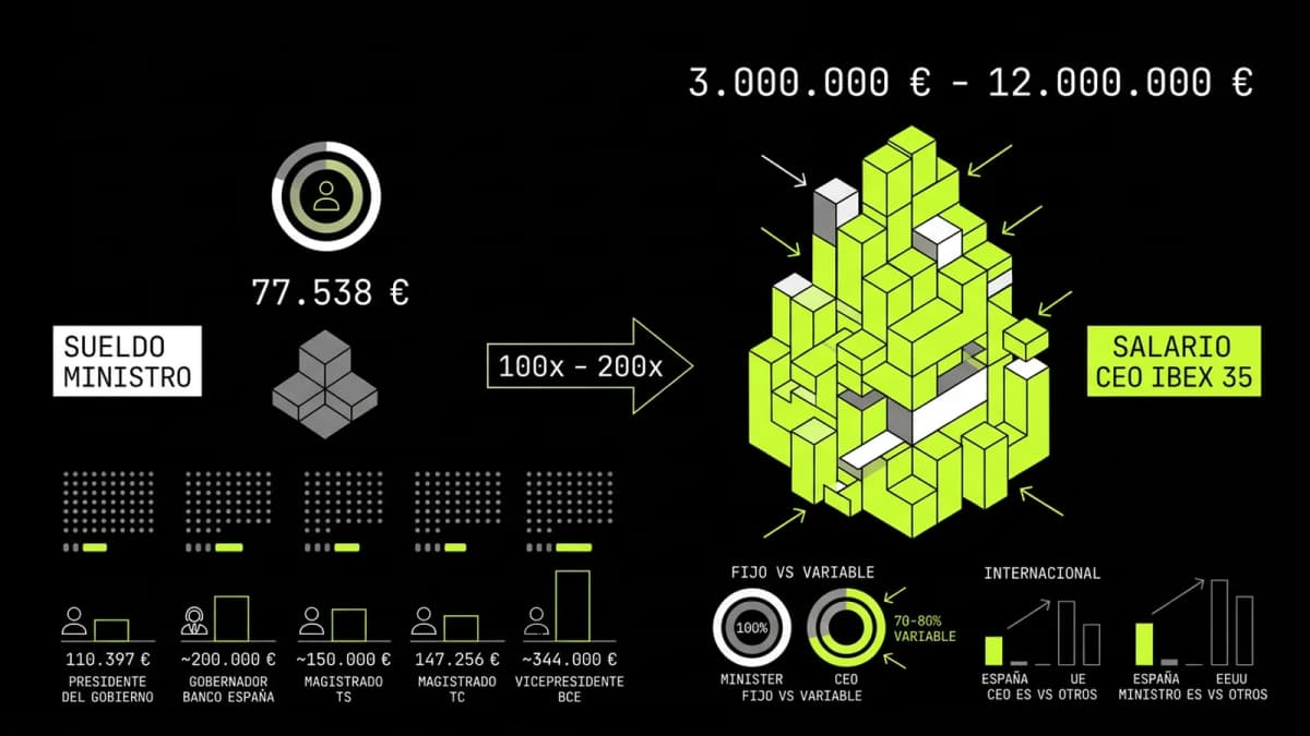Infografía resumen del artículo: Sueldo de un ministro vs CEO del IBEX 35