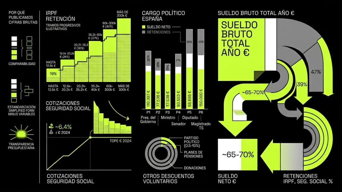 Infografía resumen del artículo: Diferencias entre sueldo nominal y sueldo neto en política
