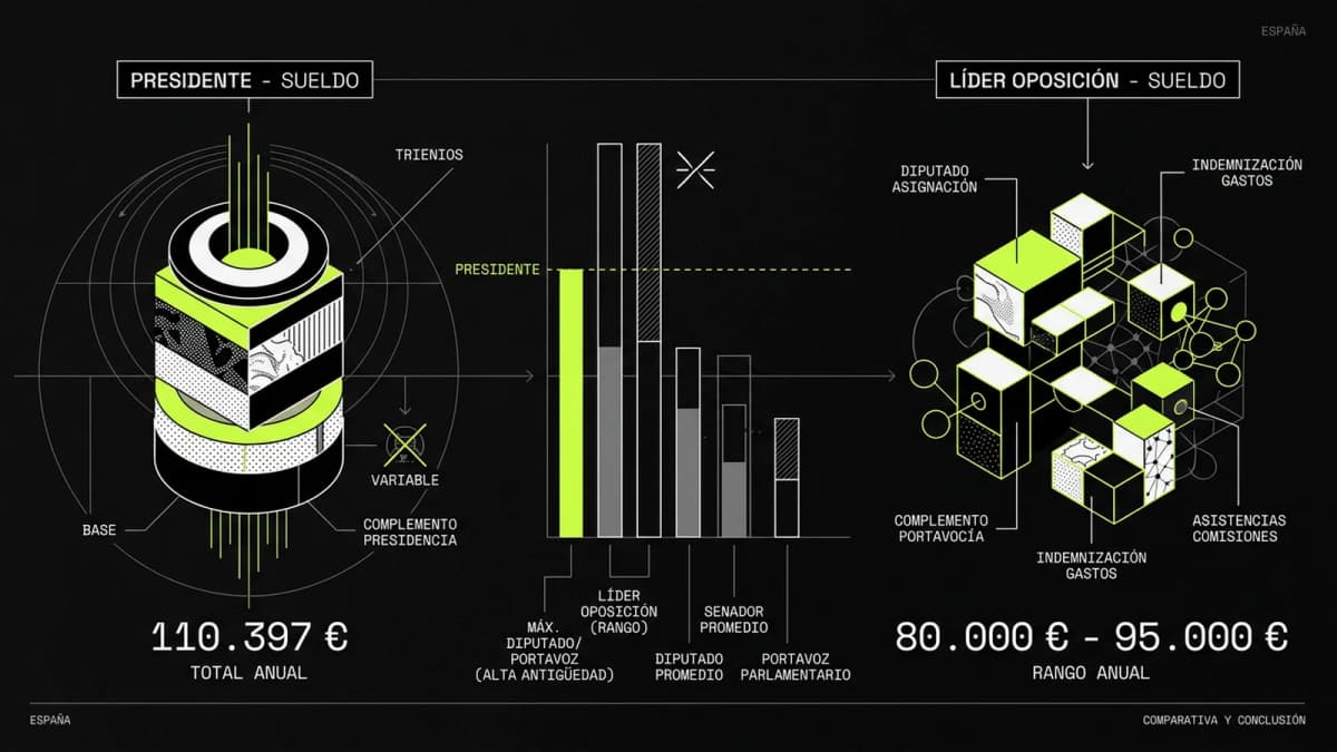 Infografía resumen del artículo: Sueldo del Presidente del Gobierno vs líder de la oposición