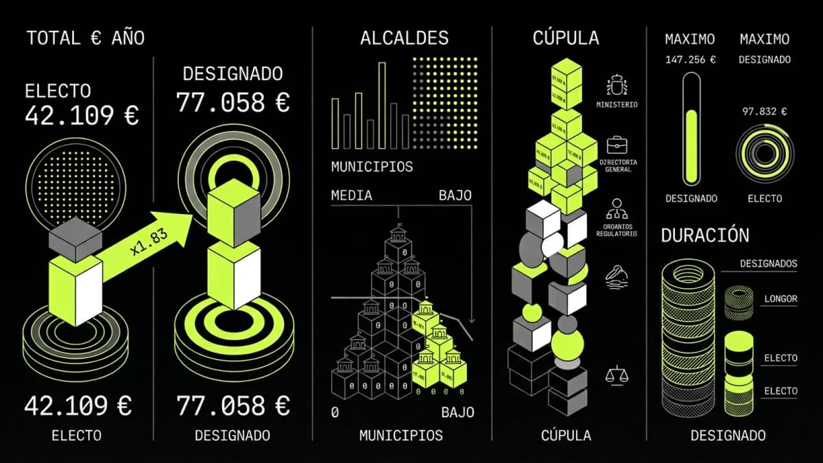 Infografía resumen del artículo: Sueldos cargos electos vs cargos designados