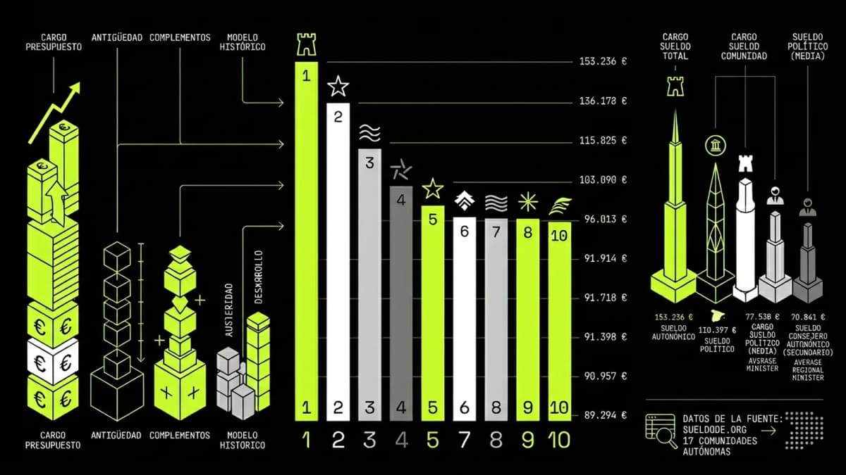 Infografía resumen del artículo: Los 10 presidentes autonómicos mejor pagados